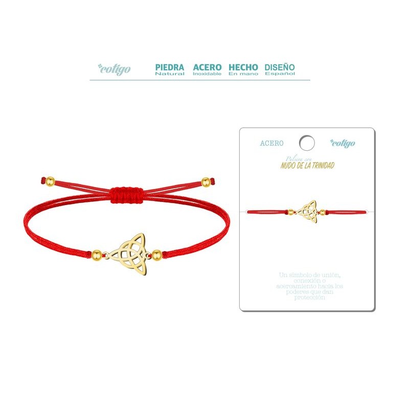 Pulsera Hilo Rojo Nudo De La Trinidad Dorado - Coleccion amuleto pulsera roja